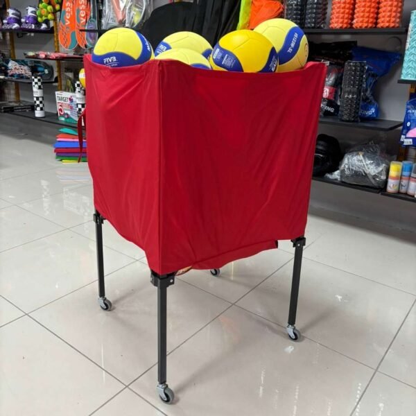 Katlanabilir Tekerlekli Voleybol Top Sepeti Kırmızı
