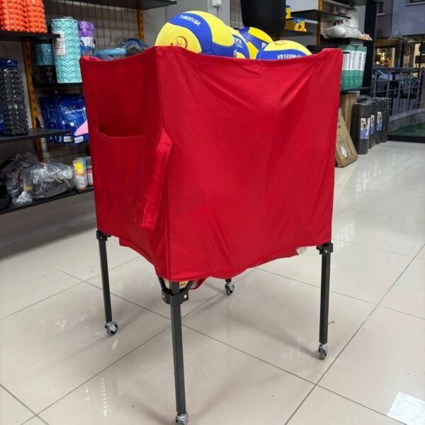 Katlanabilir Tekerlekli Voleybol Top Sepeti Kırmızı